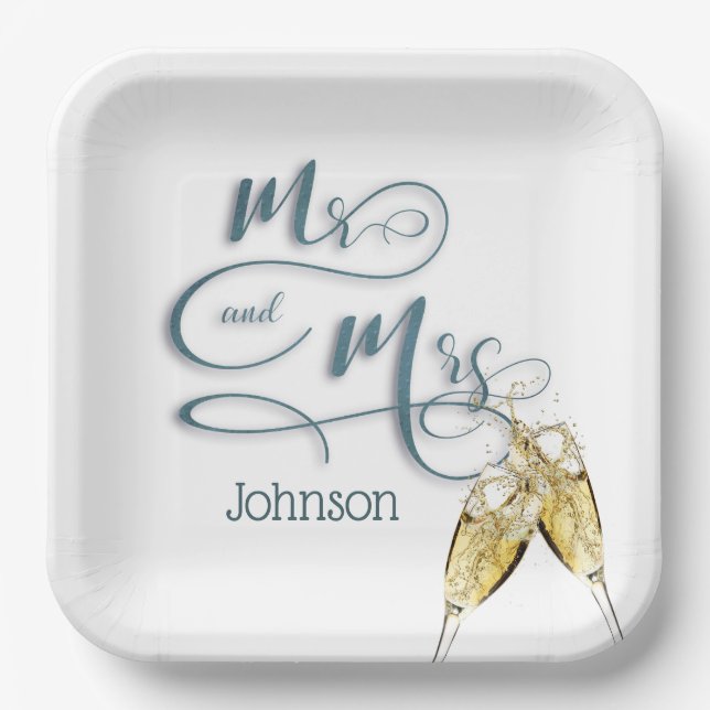 Mr & Mrs. Champagne Toast   Paper Plate (Front)