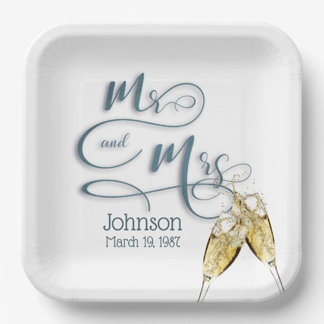 Mr & Mrs. Champagne Toast   Paper Plate (Front)