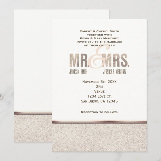 Mr. & Mrs. Champange Sparkle Wedding Invitation (Front/Back)