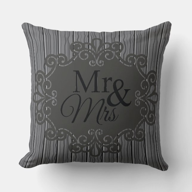 Mr&Mrs Charcoal Print Decorative Pillow (Front)