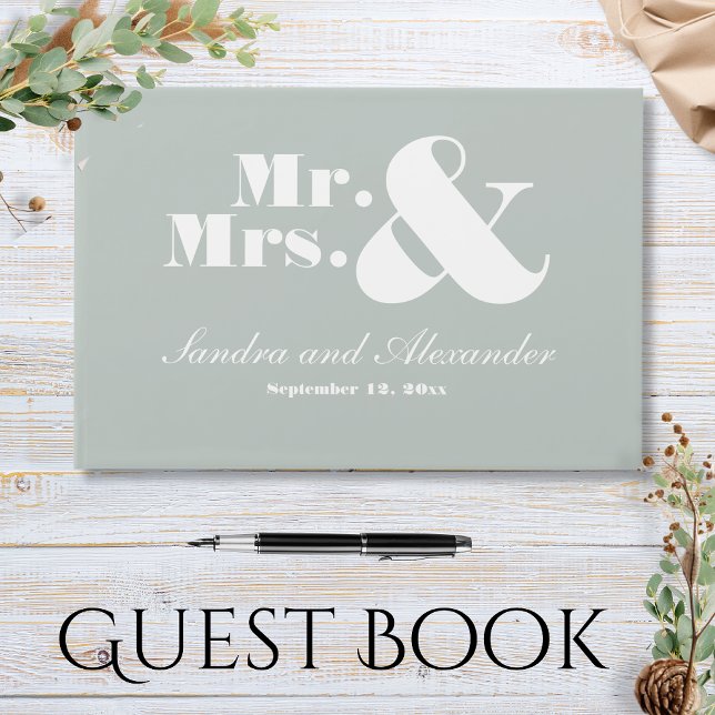 Mr Mrs Chic Eucalyptus blue green Wedding Guest Book (Creator Uploaded)