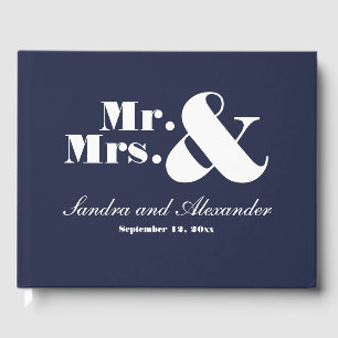 Mr. Mrs. Chic Navy Blue Elegant Modern Wedding Guest Book