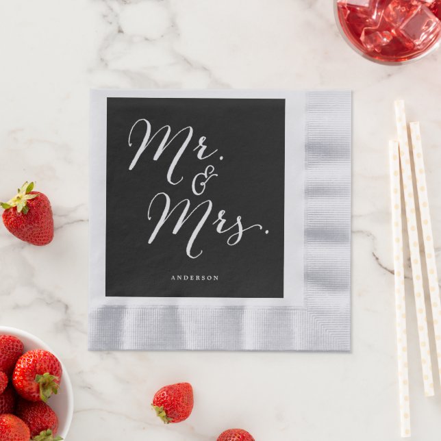 Mr & Mrs Classic Script Calligraphy Name Wedding Napkin (Insitu)