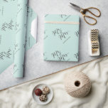 Mr & Mrs Classic Script Calligraphy Name Wedding Wrapping Paper<br><div class="desc">A modern classic and simple 'Mr. and Mrs.' black calligraphy script design with names that can be personalized, on a sweet pastel mint green background. This custom wrapping paper is great for wedding favours, wedding parties, engagement and couples showers. The base background can be changed to any colour of your...</div>