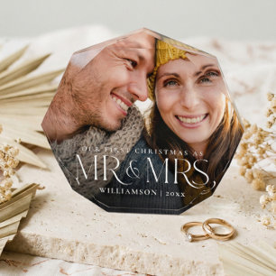 Mr & Mrs Couple First Christmas Photo Keepsake Block