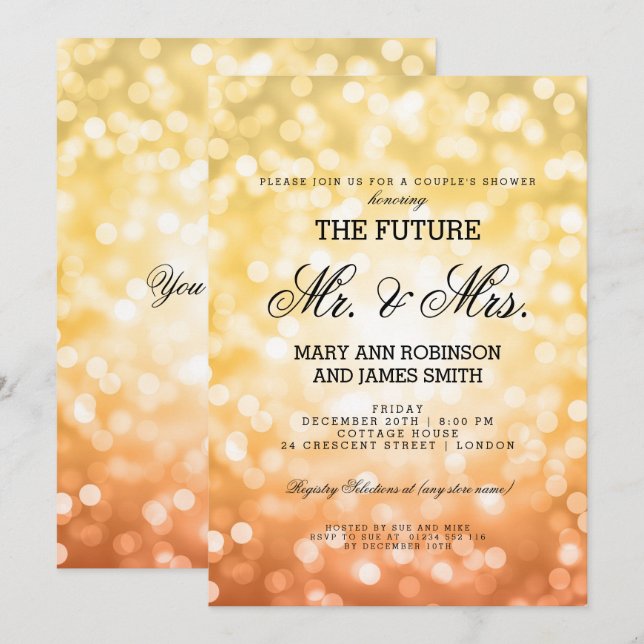 Mr Mrs Couples Shower Autumn / Fall Bokeh Lights Invitation (Front/Back)