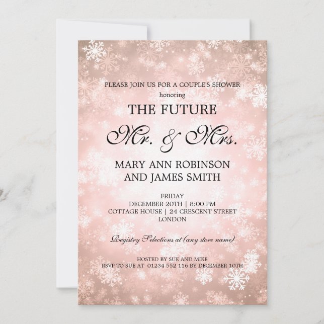 Mr Mrs Couples Shower Copper Winter Wonderland Invitation (Front)