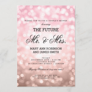 Mr Mrs Couples Shower Rose Blush Pink Bokeh Lights Invitation