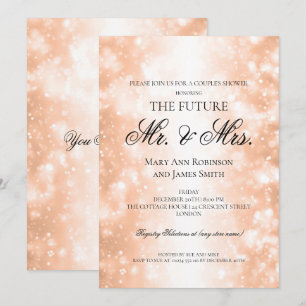 Mr Mrs Couples Shower Rose Gold Shimmer Lights Invitation
