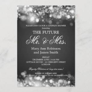 Mr Mrs Couples Shower Silver Sparkle Lights Invitation