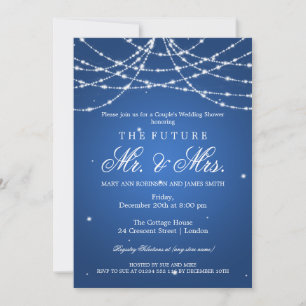 Mr Mrs Couples Shower Sparkling String Blue Invitation