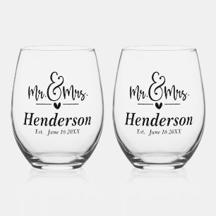 Mr & Mrs Customizable Wedding Stemless Wine Glass