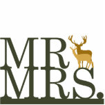 Mr & Mrs Deer Cake Topper Standing Photo Sculpture<br><div class="desc">Celebrate your southern or redneck wedding with this simple hunter's cake topper. It says "Mr Mrs" with a buck and deer between them. Contact me to have this cake topper customized with your wedding colours.</div>