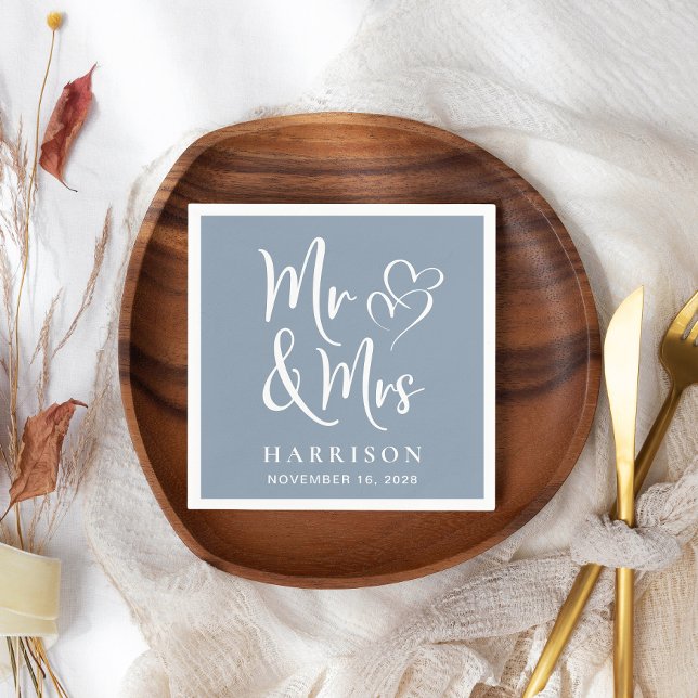 Mr Mrs Dusty Blue Wedding Reception Napkin (Creator Uploaded)