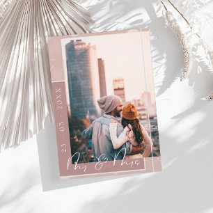 Mr & Mrs Dusty Pink White Script Photo Save The Date