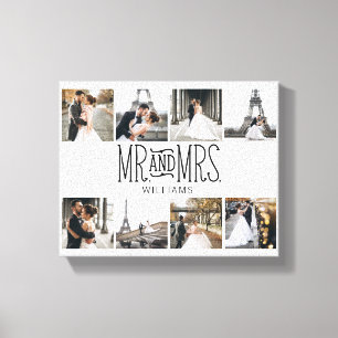 Mr. & Mrs. Eight Photo Hand Lettered Monogram Canvas Print