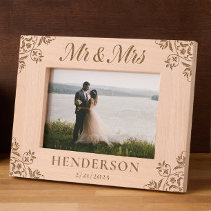 Mr & Mrs Elegant Floral Custom  Etched Frames