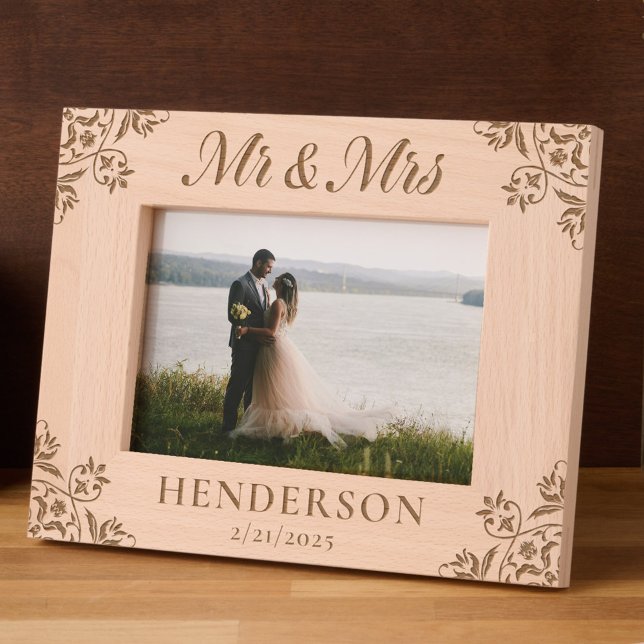 Mr & Mrs Elegant Floral Custom  Etched Frames (Creator Uploaded)