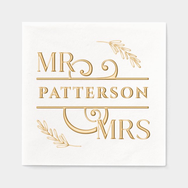 Mr & Mrs Elegant Floral Wedding Foil Napkins (Front)