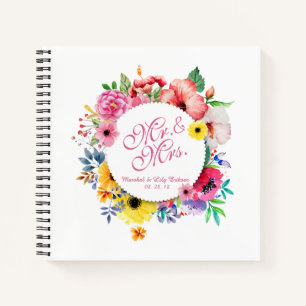 Mr. & Mrs. Elegant Floral Wedding Guestbook Notebook