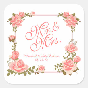 Mr. & Mrs. Elegant Floral Wedding Sticker Seal