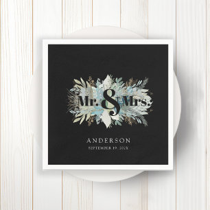 "Mr. & Mrs." elegant leafy napkin