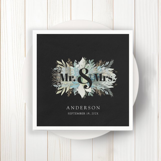 "Mr. & Mrs."  elegant leafy napkin (Creator Uploaded)