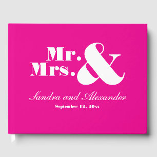 Mr Mrs Elegant Modern Minimal Bight Pink Wedding  Guest Book