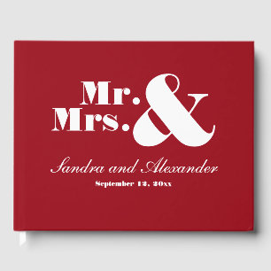 Mr Mrs Elegant Modern Minimal Classic Red wedding Guest Book