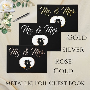 Mr. & Mrs Elegant Modern Photo Heart Wedding Black Guest Book