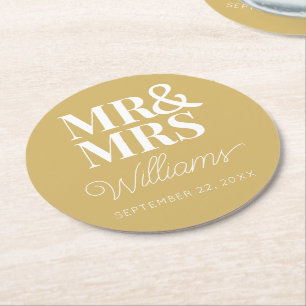 Mr Mrs Elegant Rehearsal Engagement Party Classic Round Paper Coaster