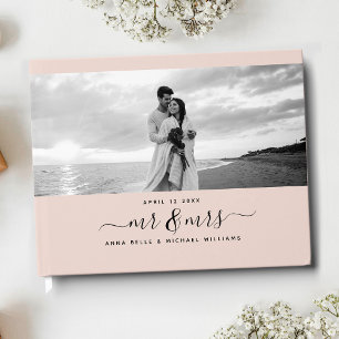 Mr & Mrs Elegant Script Blush Pink Photo Wedding Guest Book