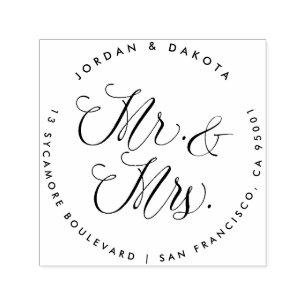 Mr. & Mrs. Elegant Script Wedding Return Address Self-inking Stamp