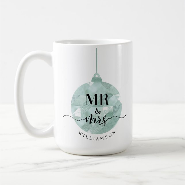 Mr & Mrs |  Elegant Shimmering Teal Gold Newlyweds Coffee Mug (Left)