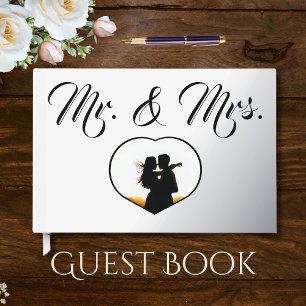 Mr Mrs Elegant Silver Foil Photo Heart Wedding Guest Book