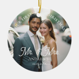 Mr. & Mrs.! Elegant, Simpel, Photo Ceramic Ornament