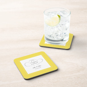 Mr & Mrs Elegant Wedding Chic Hearts Yellow Custom Coaster