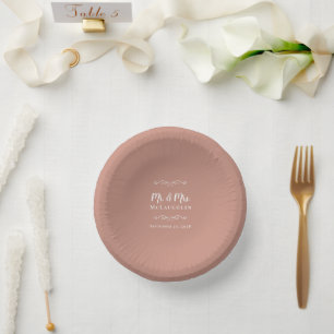 Mr & Mrs Elegant Weddings Bride & Groom Rose Gold  Paper Plate