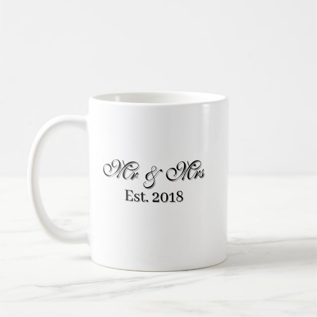 Mr & Mrs Est. Year Personalized Couple Design Coffee Mug (Left)