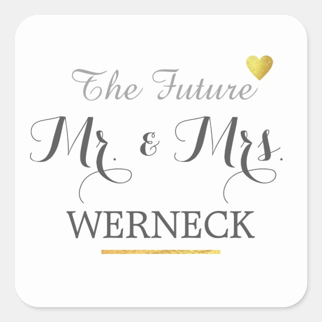 Mr & Mrs family name / surname wedding  Square Sticker (Front)