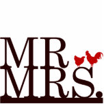 Mr & Mrs Farmer Cake Topper Standing Photo Sculpture<br><div class="desc">Decorate your wedding cake with this simple,  yet daring cake topper from Kustom By Kris. It reads "Mr." and "Mrs." with a hen and rooster between them. Contact me to have this cake topper customized with your wedding colours.</div>