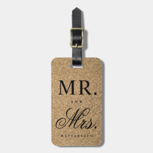 Mr. & Mrs. faux glitter newly wed luggage tag