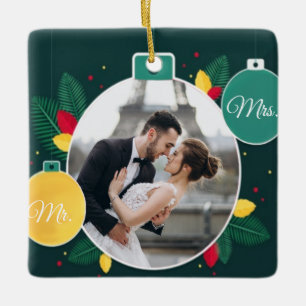 Mr. & Mrs. First Christmas Married Custom Photo Ceramic Ornament