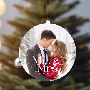 Mr & Mrs First Christmas Married Photo Ceramic Ornament