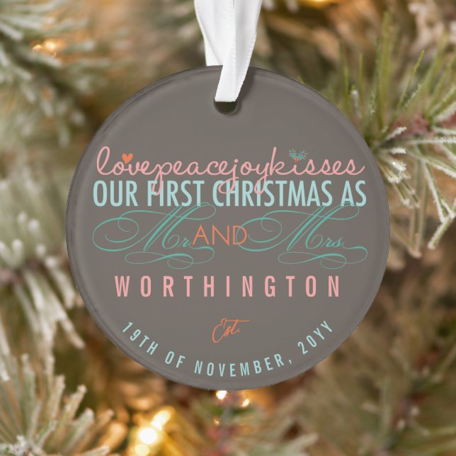 Mr & Mrs First Christmas Mistletoes Photo Wedding Ornament (Tree)