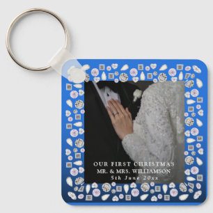 Mr & Mrs First Christmas Photo Wedding  Keychain