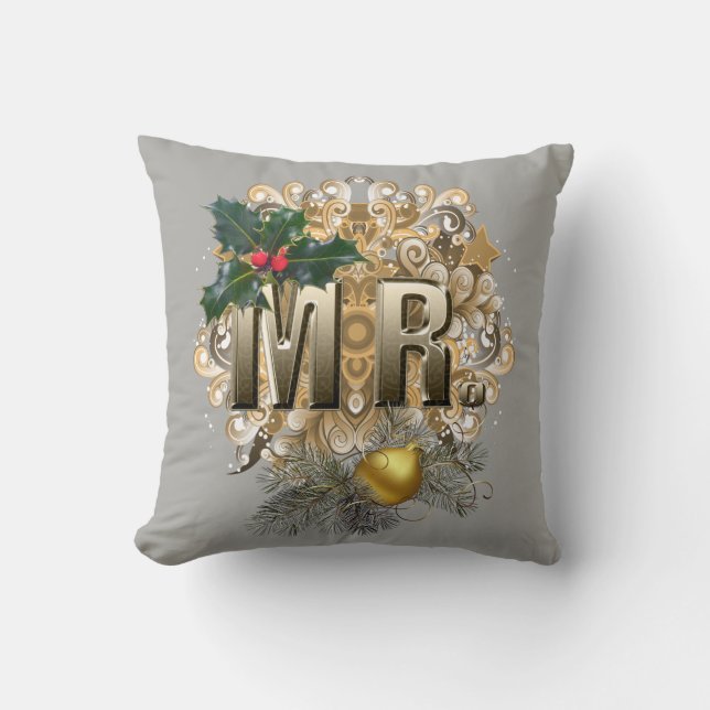 Mr & Mrs first Christmas Throw Pillow (Front)