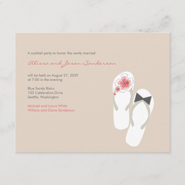 Mr & Mrs Flip Flops Beach Wedding Reception Card (Front)
