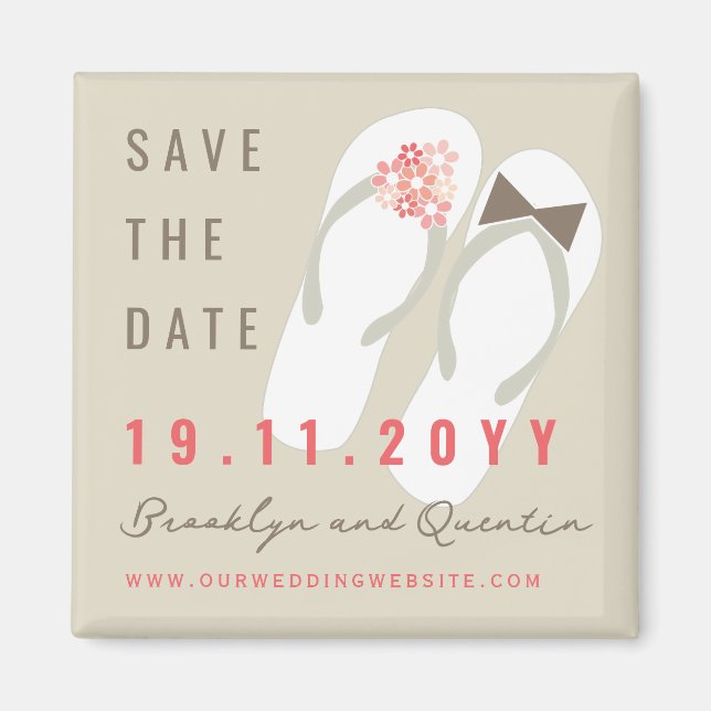 Mr & Mrs Flip Flops Beach Wedding Save The Date Magnet (Front)