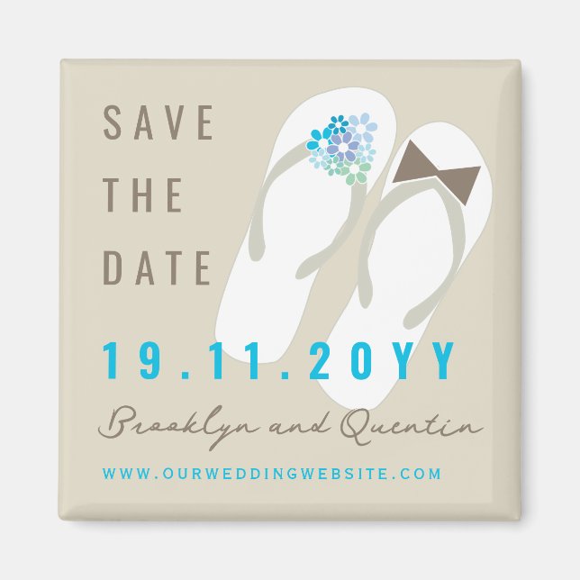 Mr & Mrs Flip Flops Beach Wedding Save The Date Magnet (Front)